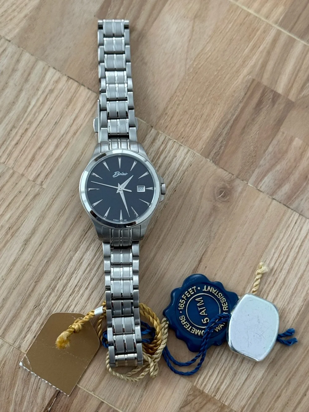 Belair Luxury Designer Watch Stainless Dial Case Black Dial Date Window NWT